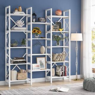 TRIBESIGNS WAY TO ORIGIN Frailey 59 in. Modern White Wood 14-Shelf Etagere Bookcase Bookshelf with Metal Frame HD-HYF-C0556