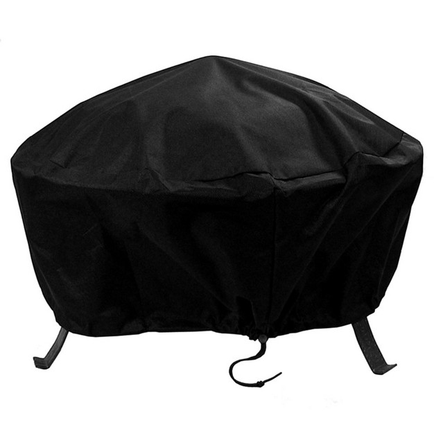 Sunnydaze Outdoor Heavy duty Weather resistant Vinyl Pvc Round Fire Pit Cover With Drawstring Closure Black