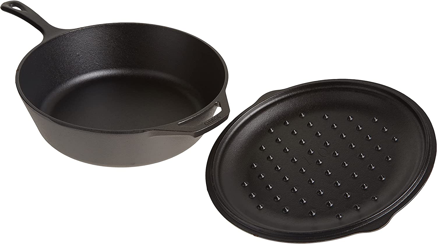 Lodge L10CF3 Cast Iron Covered Deep Skillet， Pre-Seasoned， 5-Quart