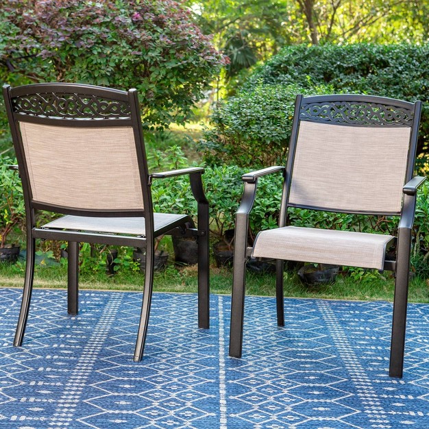 2pk Outdoor Dining Chairs With Sling Seat Metal Frame amp Armrests Captiva Designs