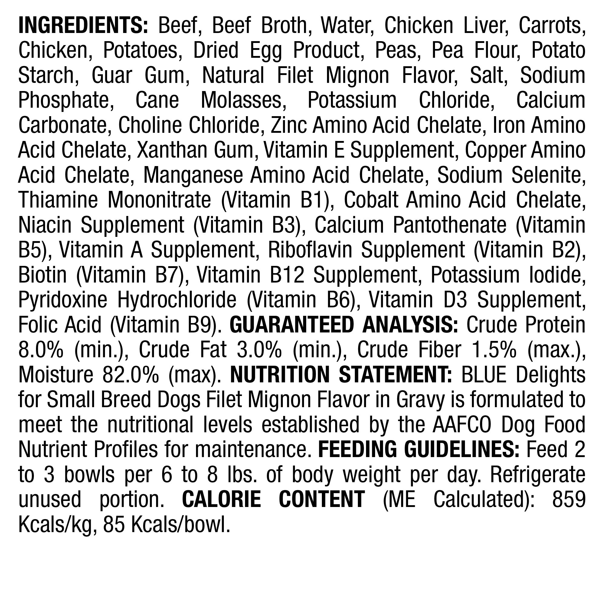 Blue Buffalo Blue Life Protection Delights Small Breed Filet Mignon Flavor in Hearty Gravy Wet Dog Food， 3.5 oz.， Case of 12