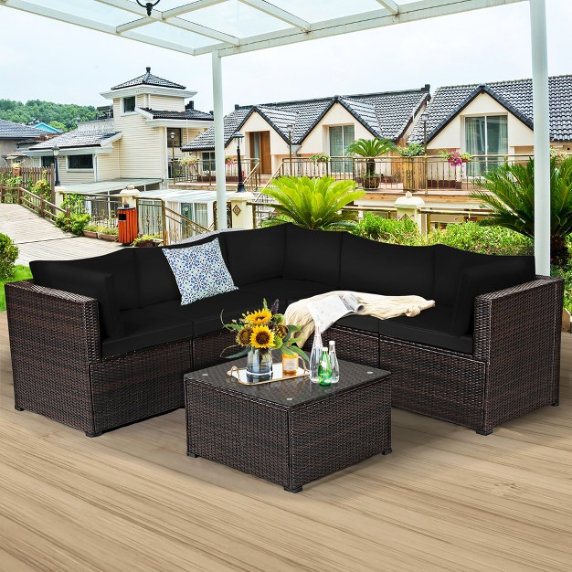 Costway 6pcs Rattan Patio Sectional Sofa Conversation Set Outdoor