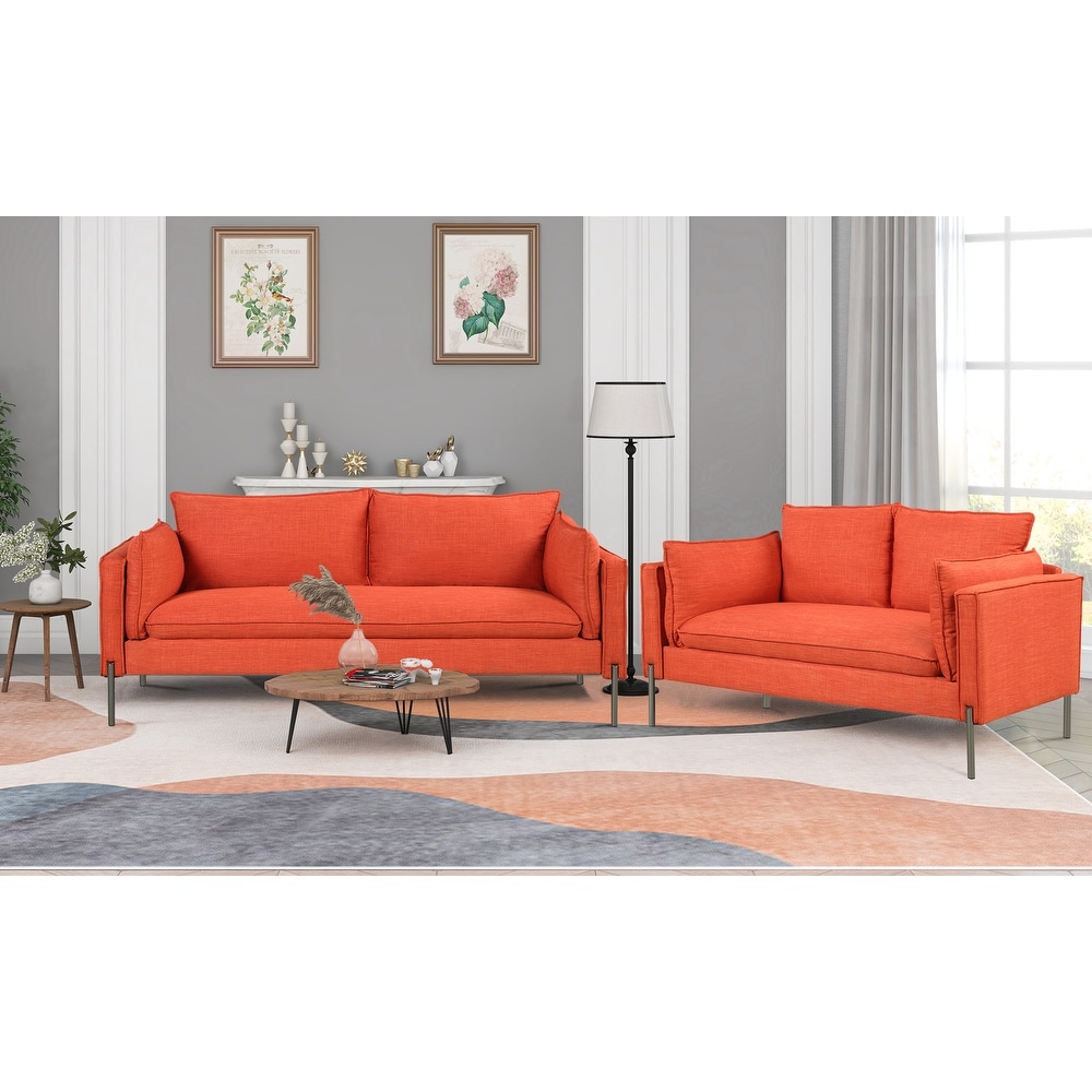 2 Piece Sofa Sets Modern Linen Fabric  Loveseat and 3 Seat Couch Set Furniture