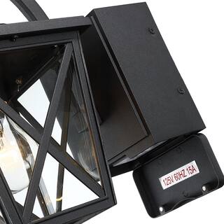 TRUE FINE Glendale 1-Light Black Hardwired Outdoor Wall Lantern Sconce with Built-In GFCI Outlets TD20016OT