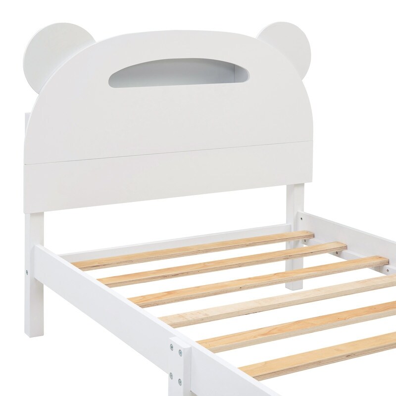 3 Pieces Bedroom Sets Twin/Full Size Bear Shape Platform Bed with Nightstand and Storage Dresser