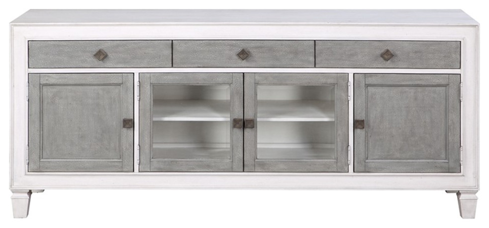 ACME Katia Wooden Rectangular TV Stand with  4 Doors in Rustic Gray and White   Farmhouse   Entertainment Centers And Tv Stands   by Homesquare  Houzz