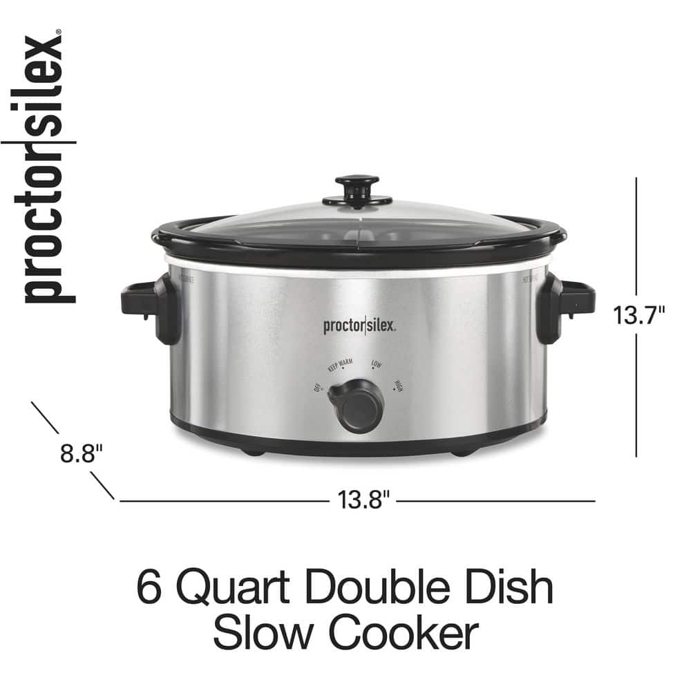 Proctor Silex 6 qt. Silver Slow Cooker with Double Dish 33563