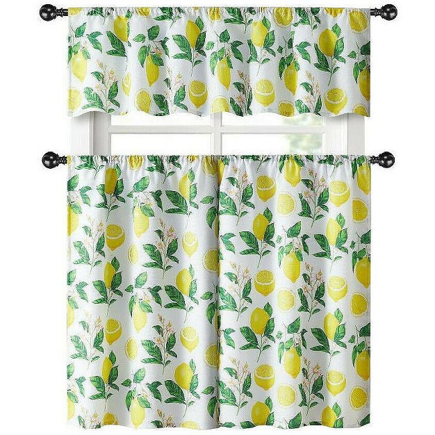 Kate Aurora Country Lemon Vine Complete 3 Piece Kitchen Curtain Tier amp Valance Set 58 In W X 56 In L Multi