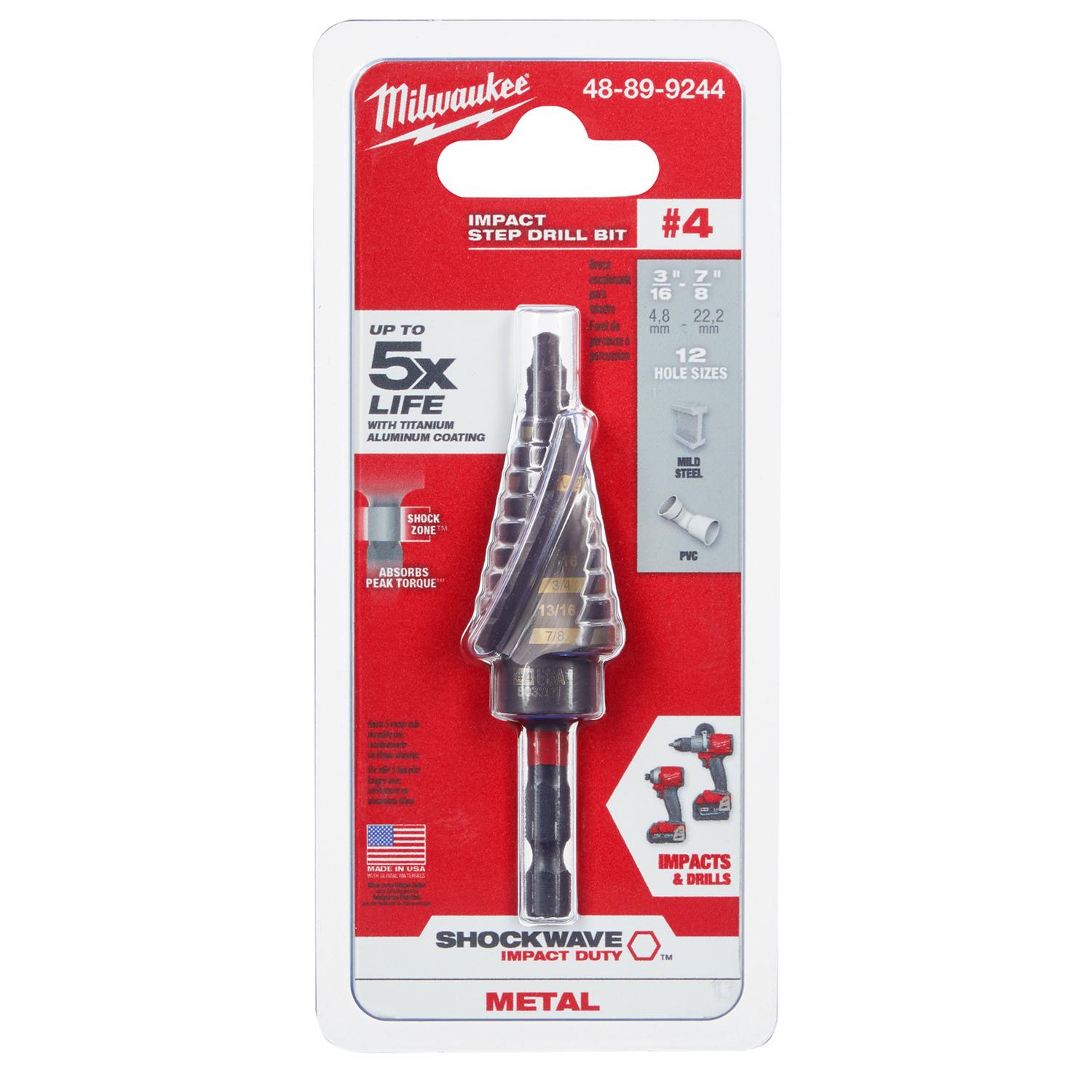 MW Shockwave 3/16 to 7/8 in. High Speed Steel Impact Step Drill Bit 1 pc