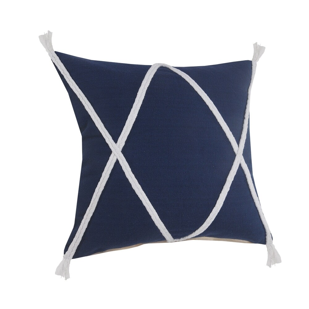 LR Home Coastal Geometric Braided and Tasseled Throw Pillow