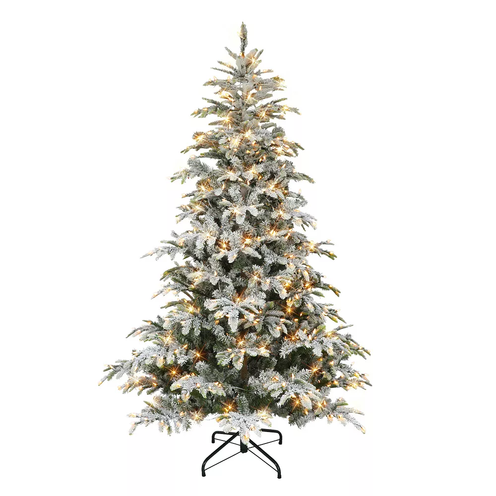 Puleo International 7.5-ft. Pre-Lit Flocked Aspen Fir Artificial Christmas Tree