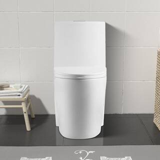 FUNKOL 16 in. Rough-In 1-piece 1.11.6 GPF Dual Flush Elongated Toilet in White Seat Included 21S09lyp01-GW