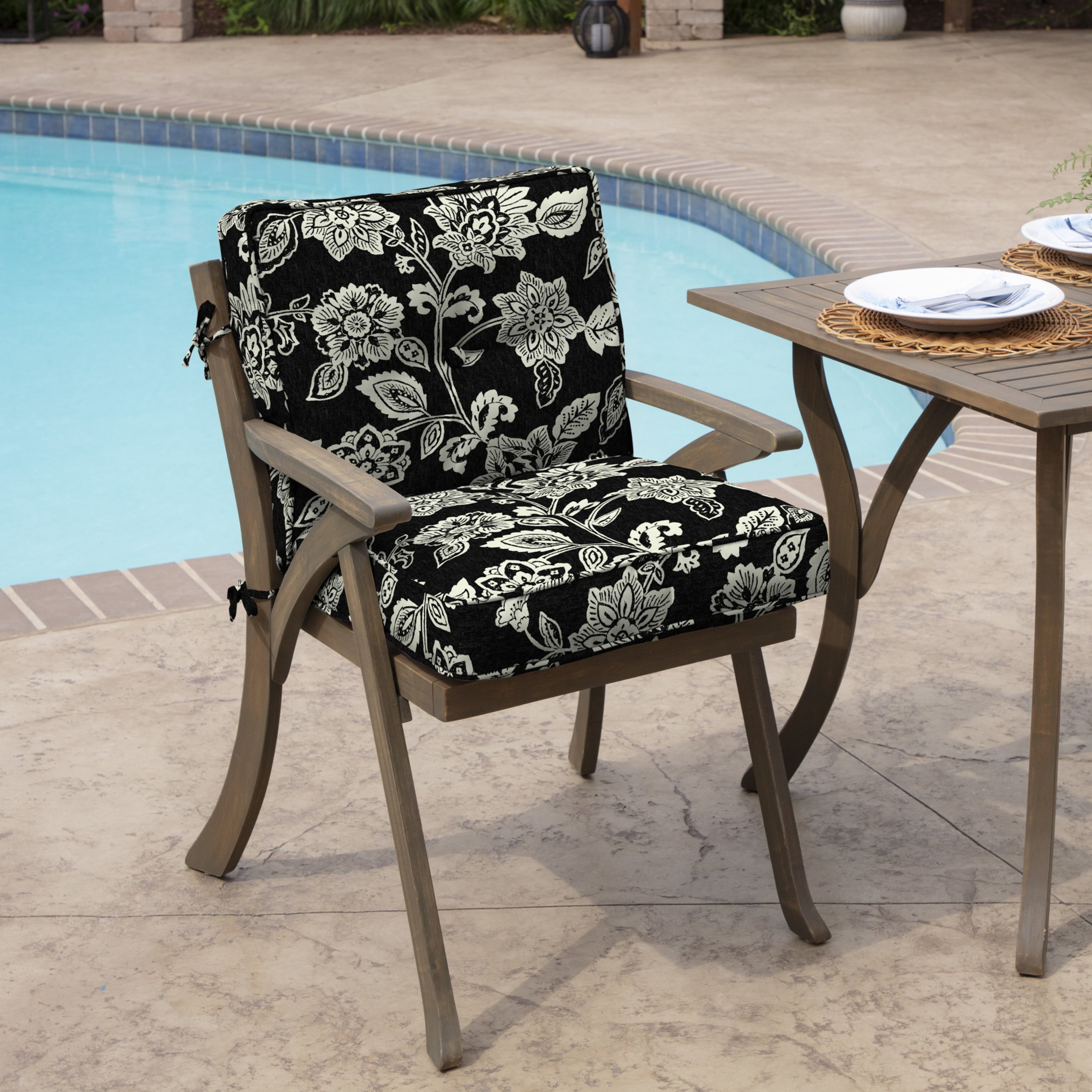 Arden Selections PolyFill Outdoor Chair Cushion 20 x 21， Ashland Black Jacobean