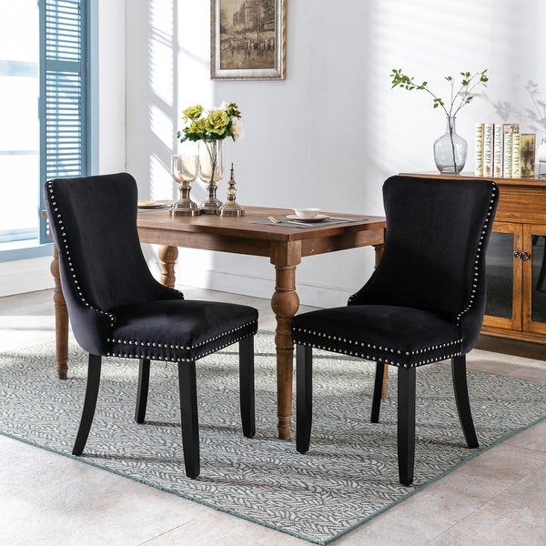 Wing-Back Velvet Dining Chair with Solid Wood Legs， Set of 2