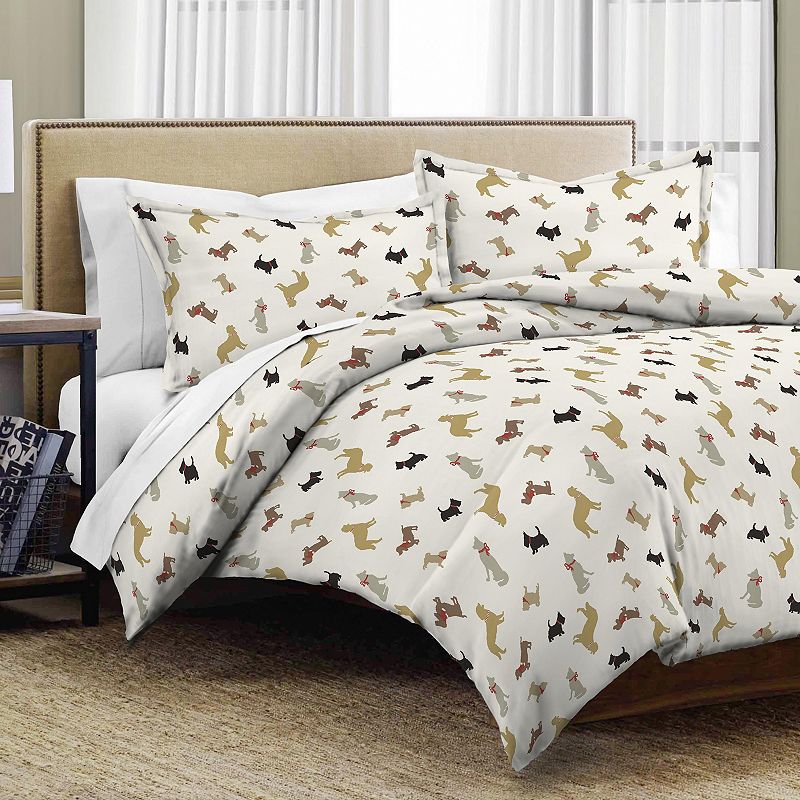 Pointehaven Winter Dogs Flannel Duvet Cover Set