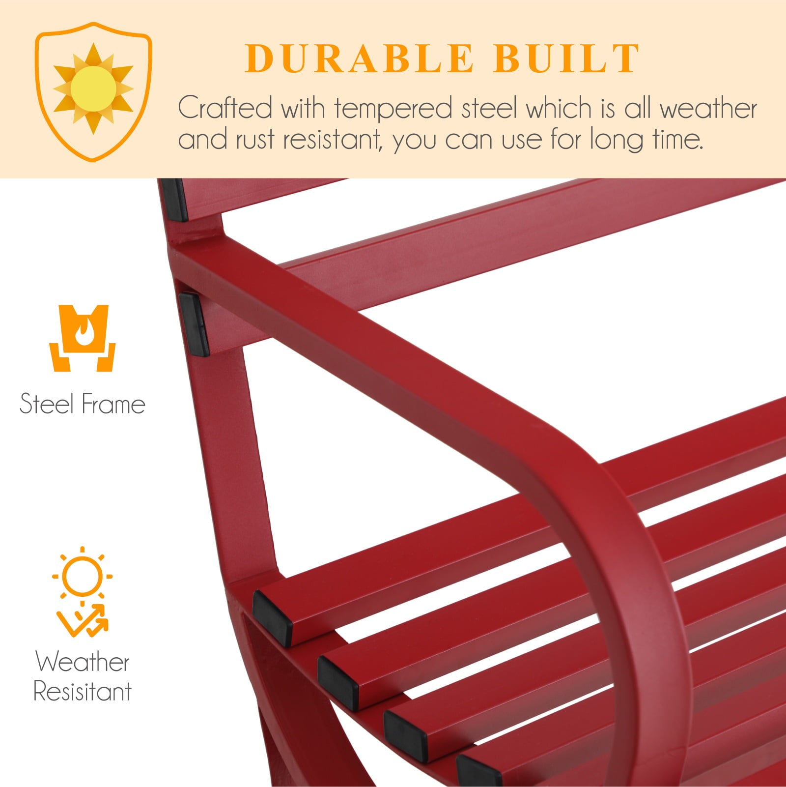 MF Studio Outdoor Durable Steel Bench - Red