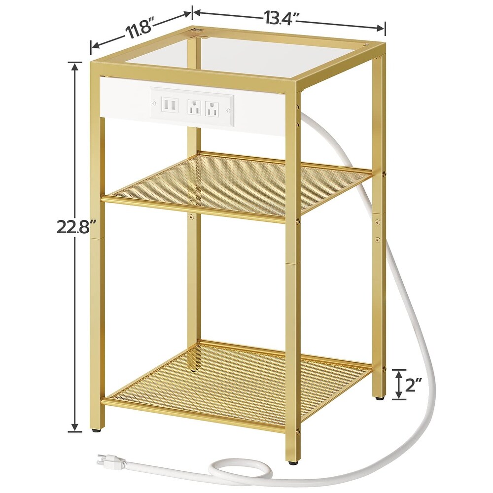 End Tables Set of 2 with Charging Station  Side Tables with USB Ports   Power Outlets  3 Tier Nightstands with Storage Shelves