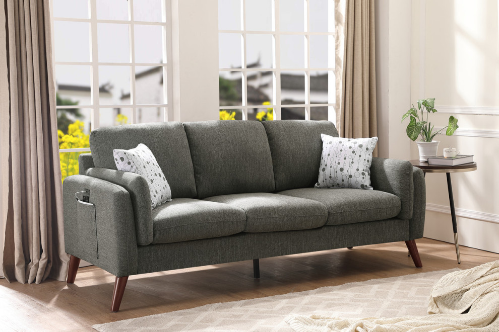 Winston Linen Sofa Couch With USB Charger and Tablet Pocket   Modern   Sofas   by Lilola Home  Houzz