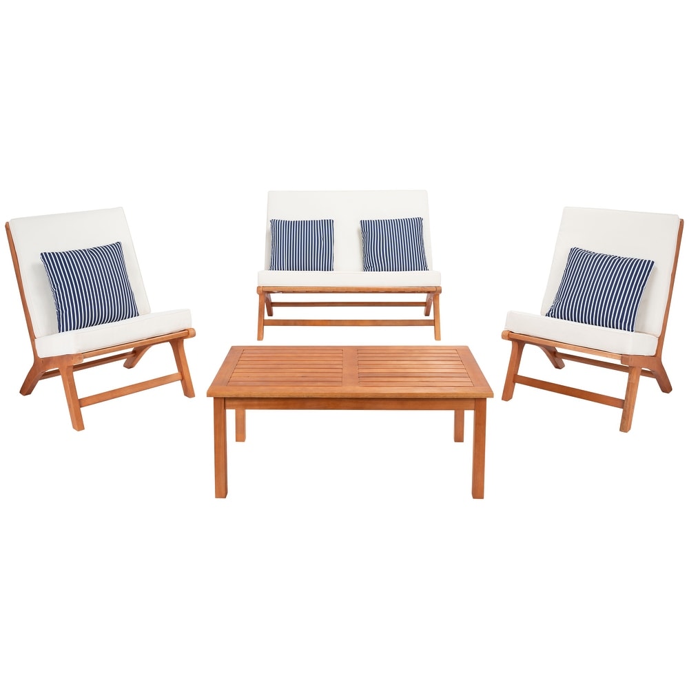 SAFAVIEH Outdoor Chaston 4 Piece Conversation Patio Set with Accent Pillows