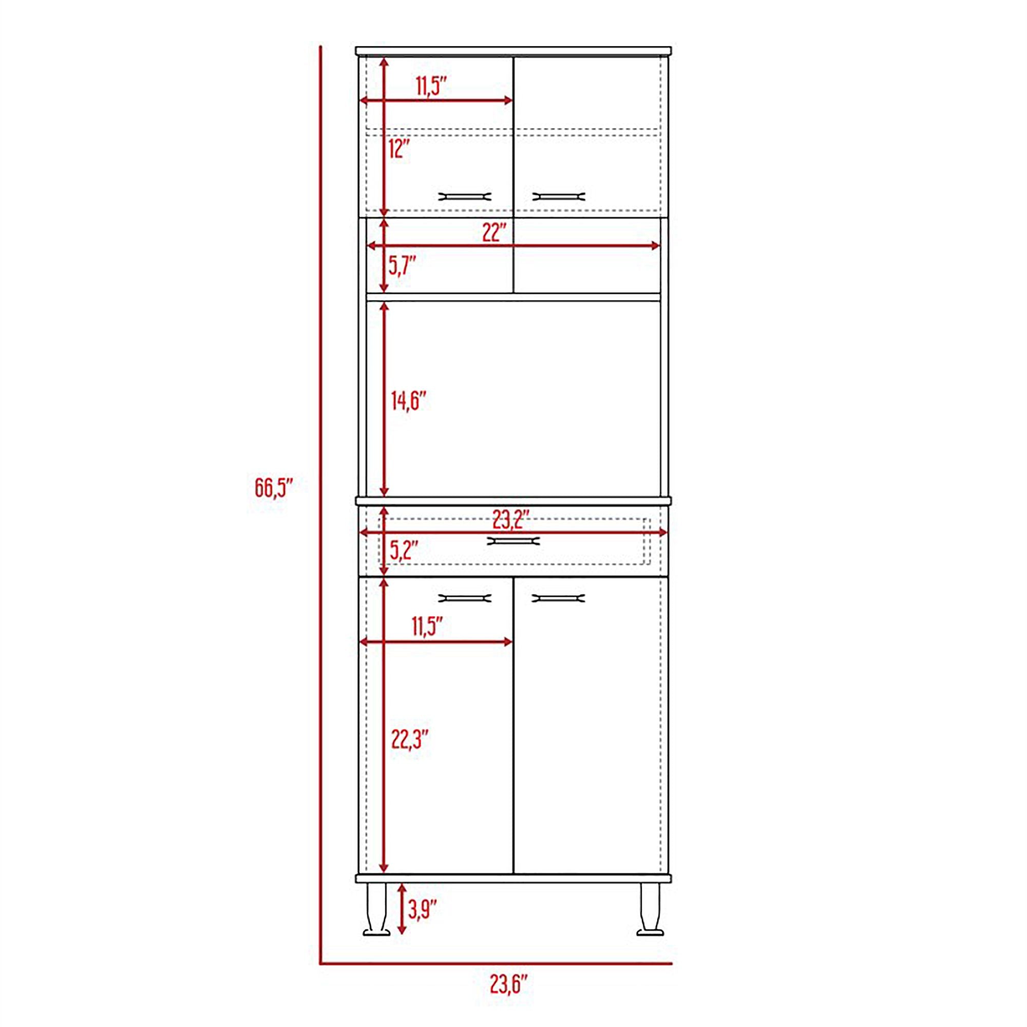 TUHOME a 60 Pantry， Three Shelves， One Drawer， Countertop， Four Legs， Two Double Door Cabinets -White， For Kitchen Room