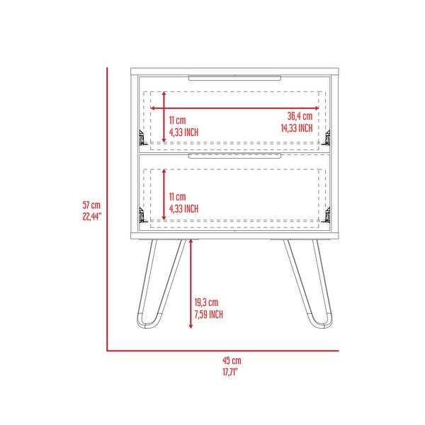 Modern Design Nightstand with 2 Large Capacity Drawers， Metal Handles， 4 Legs - - 37797666