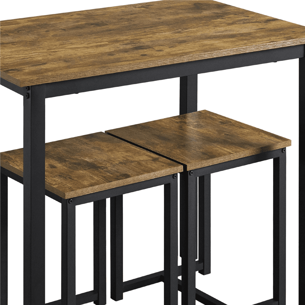 Yaheetech Industrial 3-Piece Dining Table Set w/ 2 Stools for Kitchen, Dining Room, Rustic Brown