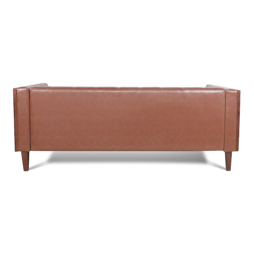 Modern Wooden Sides Arm Sofa with Leather  Nailhead Finish