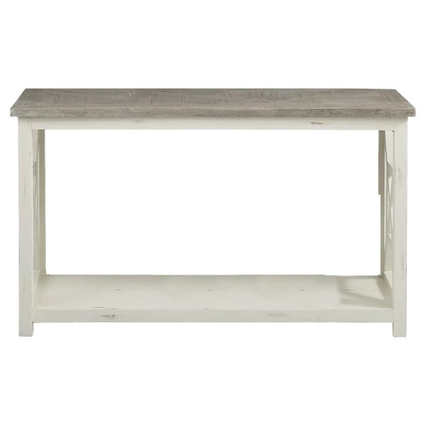 Solid Wood Sofa Console Table with X Shape Side Panels， White and Brown