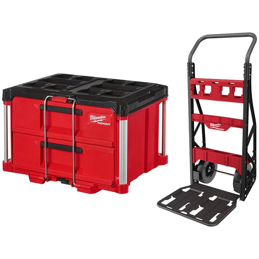 MW PACKOUT 20 in. 2-Wheel Utility Cart with 2-Drawer Tool Box 48-22-8415-48-22-8442