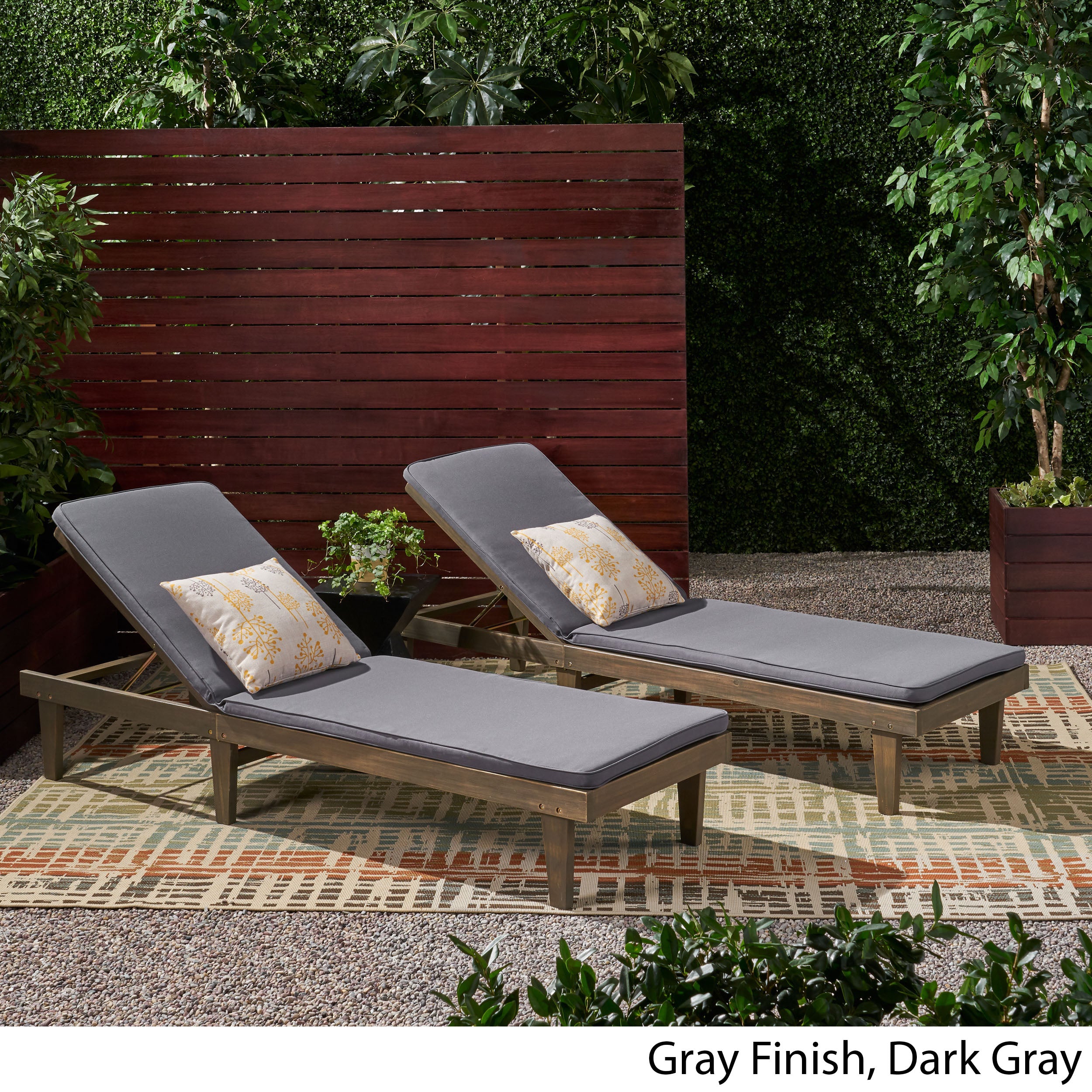 Nadine Outdoor Modern Acacia Wood Chaise Lounge with Cushion (Set of 2)