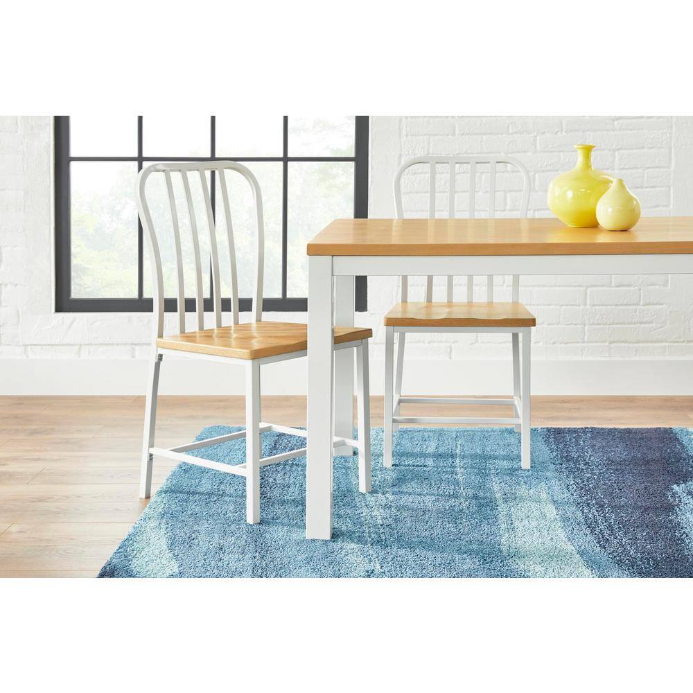 StyleWell Donnelly White Metal Dining Bench with Natural Finish Wood Seat (48 in. W x 18 in. H) CH8002WH