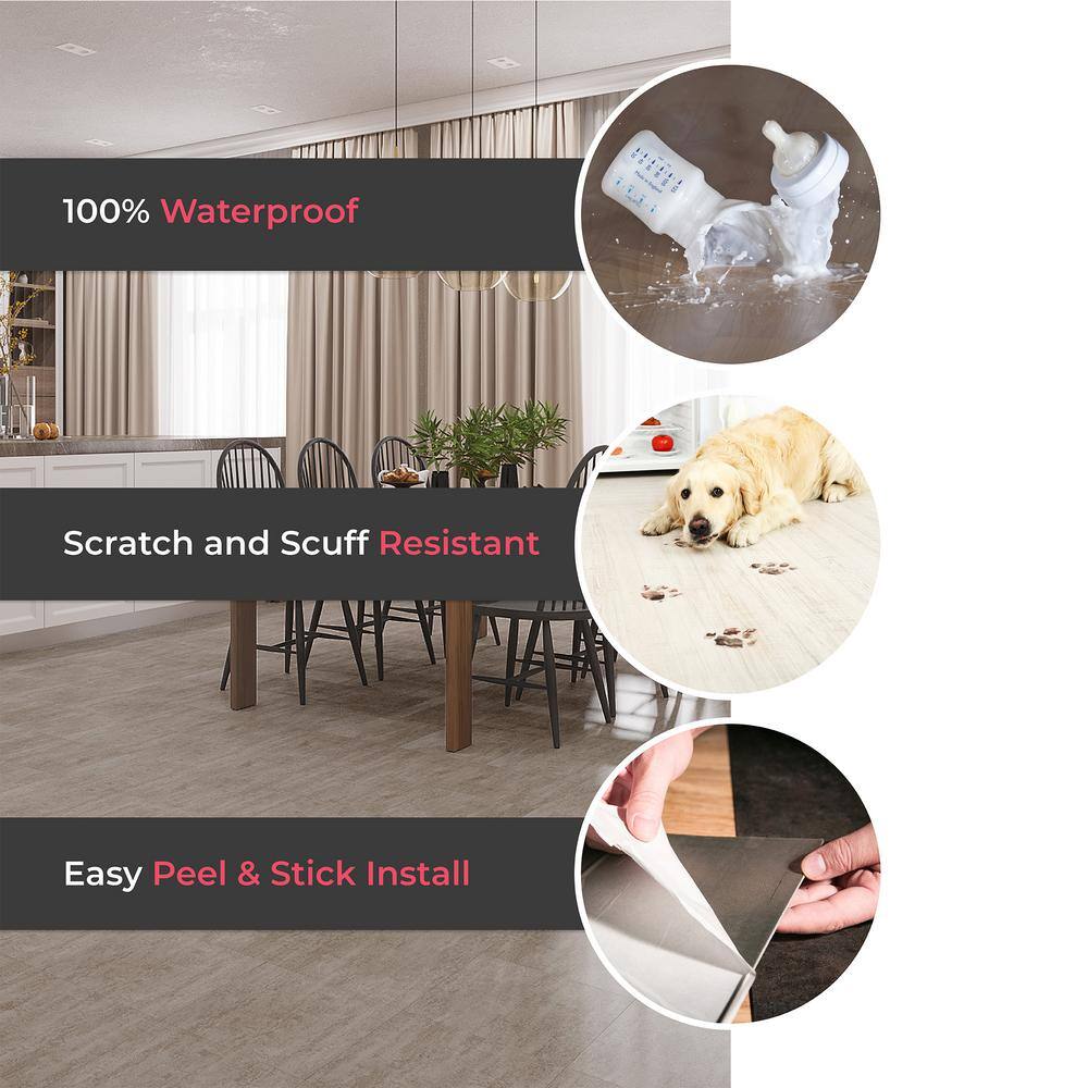 Lucida Surfaces GlueCore Blackrock 22 MIL x 12 in. W x 24 in. L Glue Down Waterproof Vinyl Tile Flooring (36 sqftcase) GC-321