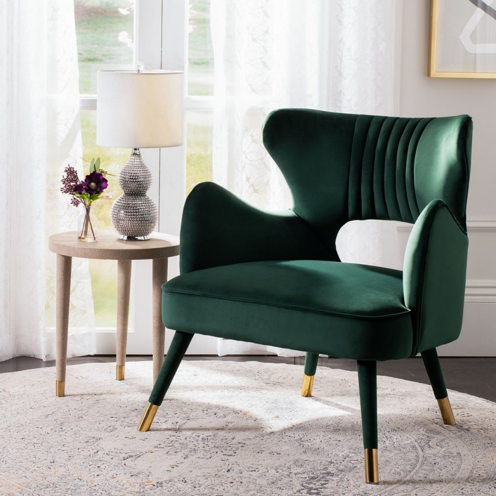 Thelma Wingback Arm Chair  Forest Green/Gold   Midcentury   Armchairs And Accent Chairs   by Rustic Home Furniture Deco  Houzz