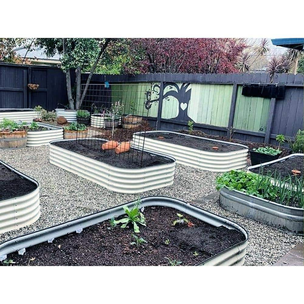 vego garden 17 in. 10-In-1 Modular Pearl White Metal Raised Garden Bed VB10N117W