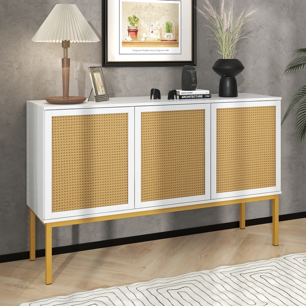 Large Storage Space Sideboard with Artificial Rattan Door and Rebound Device for Living Room   Entryway