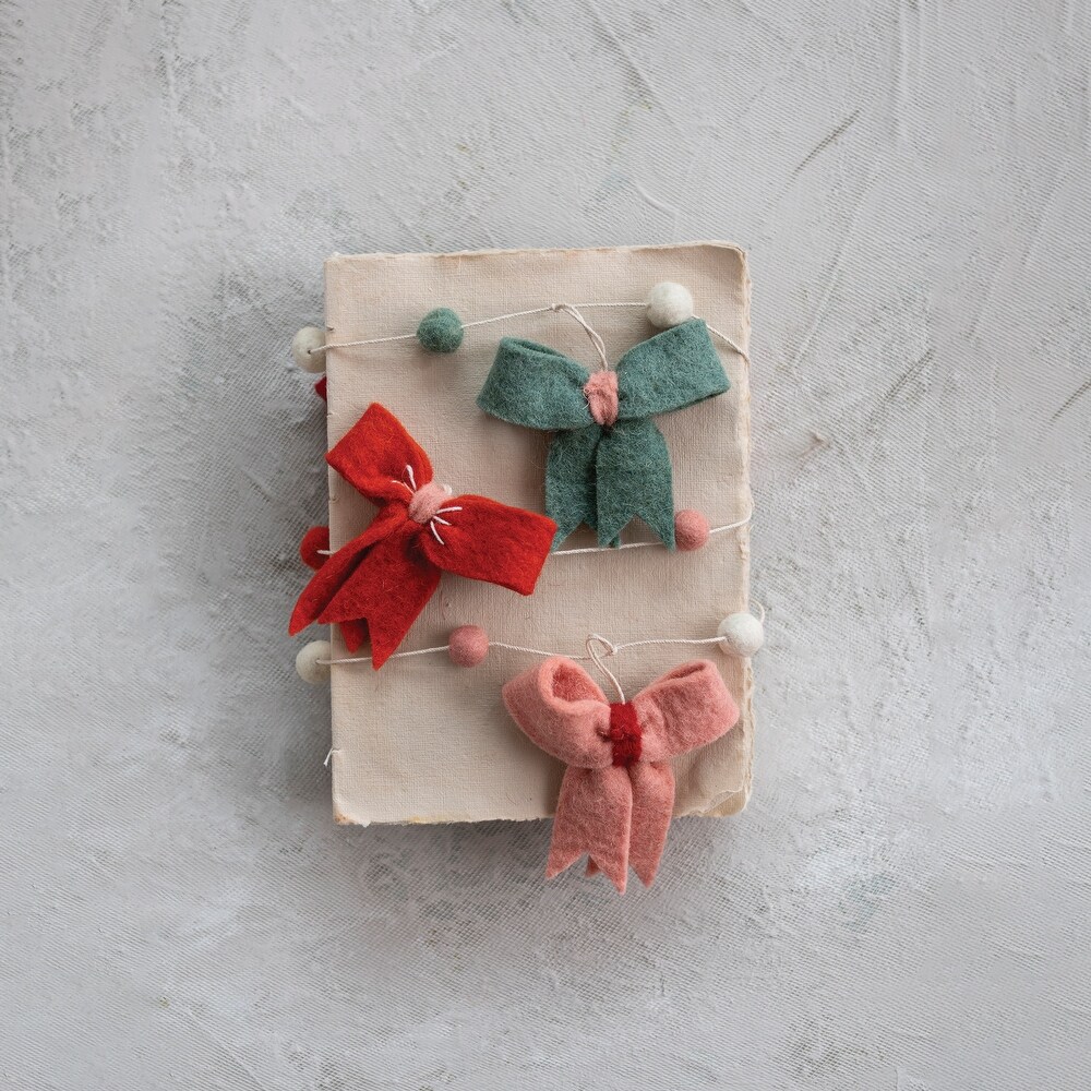 Handmade Wool Felt Ball and Bow Garland   Multi   72.0\