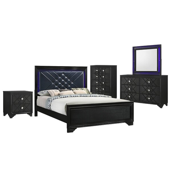 PU Queen Bedroom Set in Black and Midnight Star - - 36135745