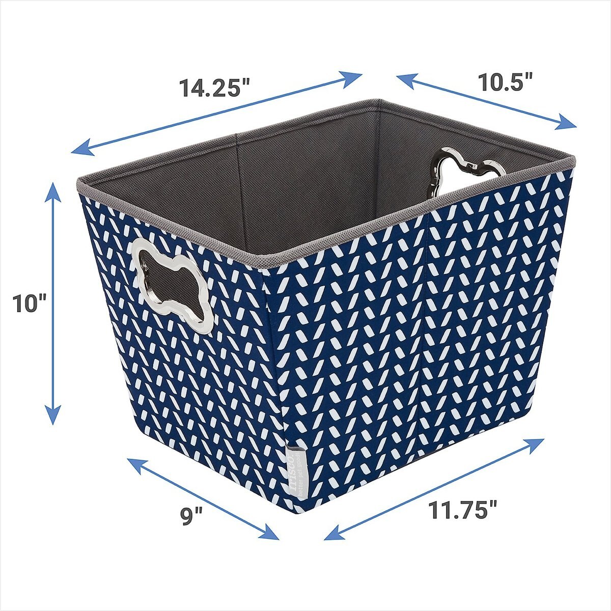 Frisco Rectangle Collapsible Pet Toy Storage Bin， Navy Herringbone