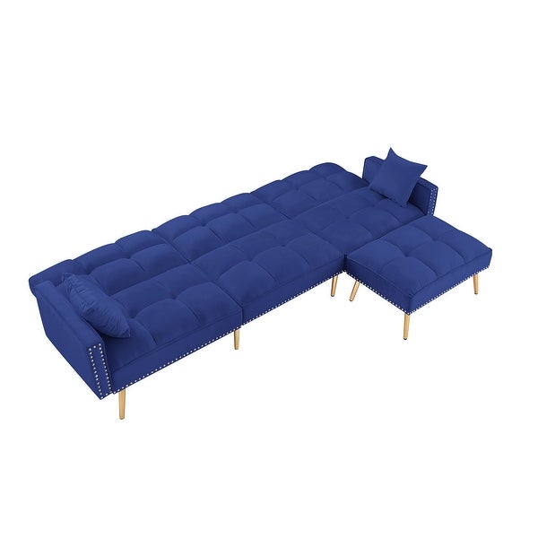 107'' Velvet Tufted Upholstered Converstible Sectional Sofa Bed with Nailhead