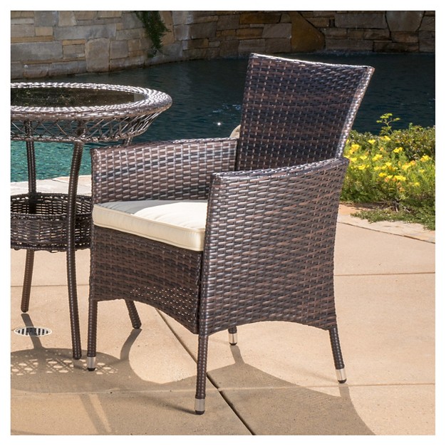 Parker 3 piece Wicker Patio Bistro Seating Set With Cushions Brown Christopher Knight Home