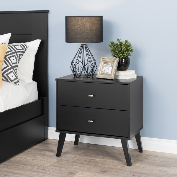 Milo Mid Century Modern Bedroom Nightstand， 2-Drawer， Black - - 37263553