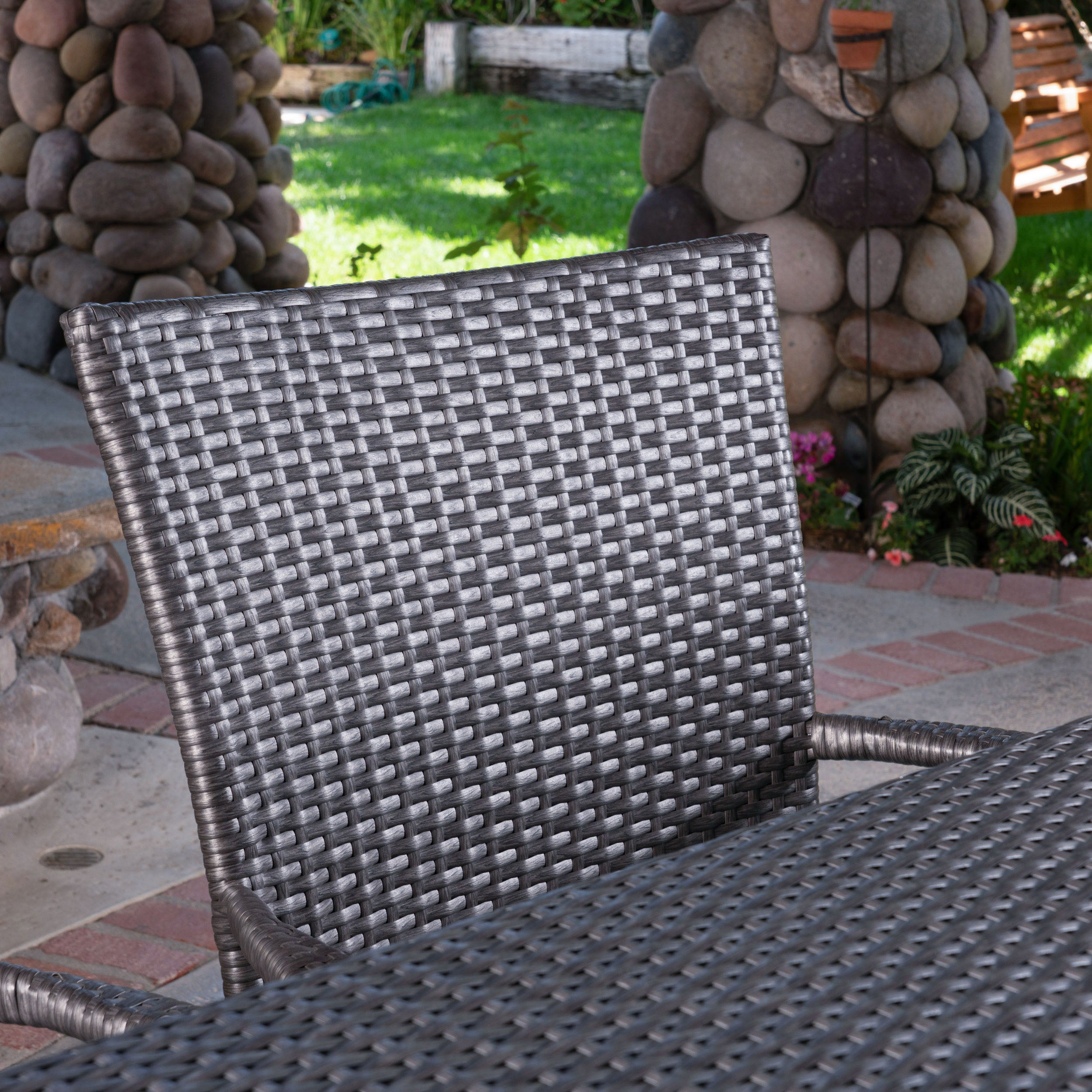 Liam Outdoor 7 Piece Wicker Dining Set, Grey