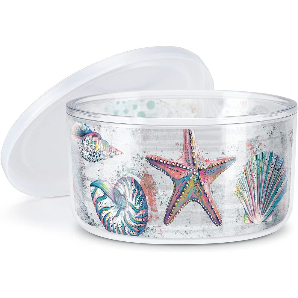 Jewels of the Sea Double Wall Insulated Unbreakable Plastic Bowl with Lid Holds 22 Fluid Ounces Microwave Safe Dishwasher Safe