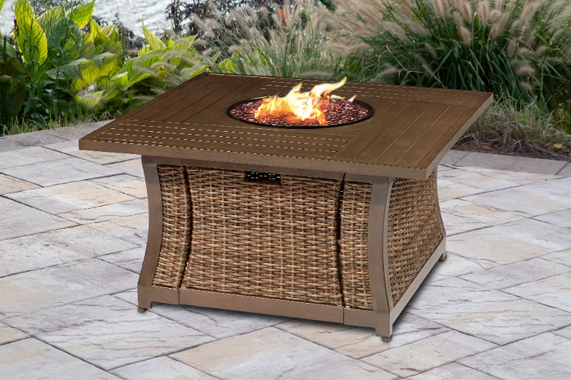 Trenton Wicker 43 Inch Slat Top Fire Pit