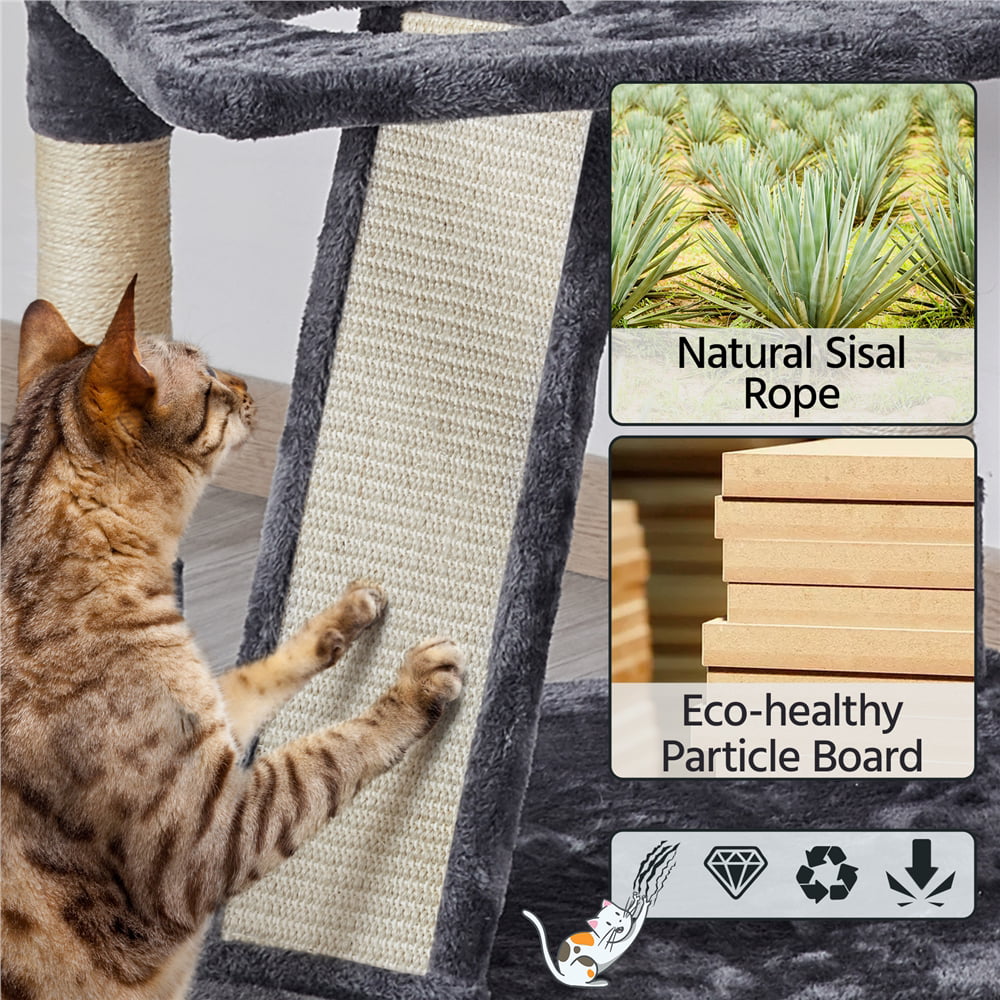 Topeakmart 69'' Large Cat Tree Tower with 2 Condos and Scratching Post， Dark Gray