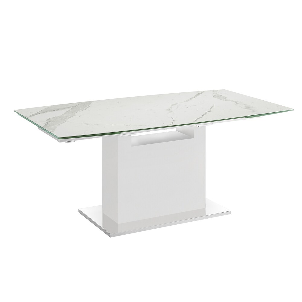 OLIVIA dining table with high gloss white lacquer base.