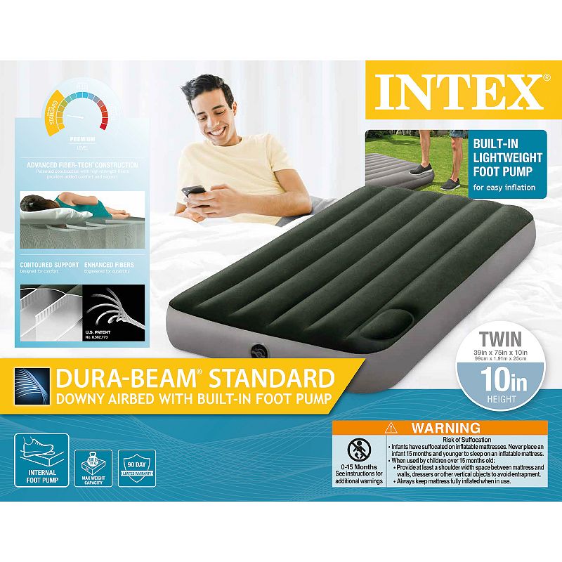 Intex Dura-Beam Standard Series Downy Airbed with Built-In Foot Pump， Twin Size