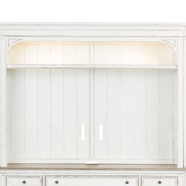 Magnolia Manor Antique White Entertainment Center with Piers