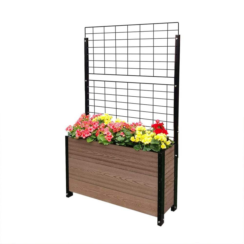 EverBloom Deep Trough Brown Composite Board and Steel Raised Planter with Trellis K2106