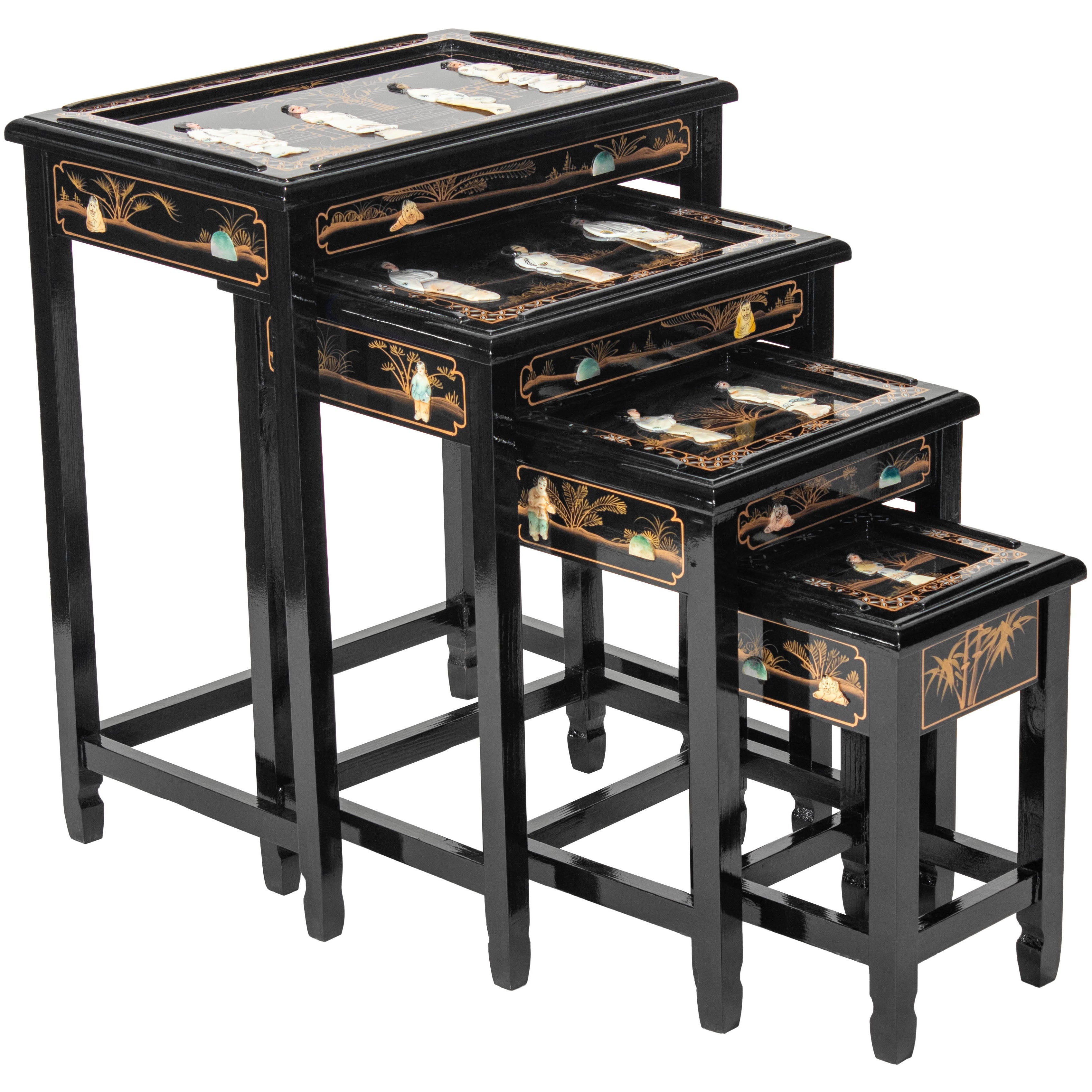 Oriental Furniture Black Lacquer Nesting Tables - Royal Ladies